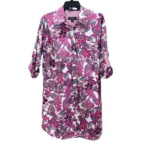 Karen Kane Floral Button Front Shirt Dress Roll Sleeve Vacation Pink S NWT